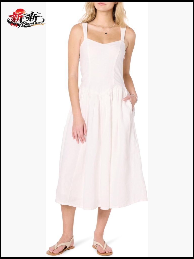 Linen Midi Dress With A-Line Silhouette, Side Zip, Sleeveless